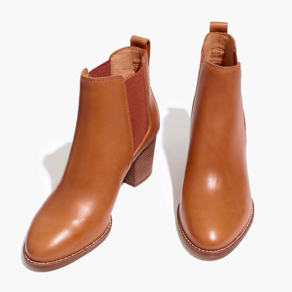 Madewell Regan Brown Tan Ankle Boots Chelsea Style with Elastic Panels